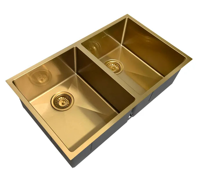 Hand Made Dark Brushed Gold Kitchen Sink - Top or Undermount - 620mm x 470mm x 220mm
