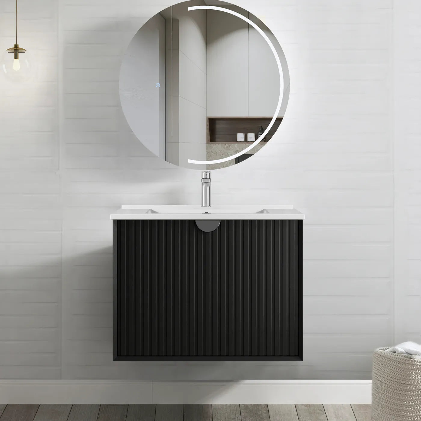 Satin Black Hampton Mark Ii 750MM Wall Hung Vanity Slimline Ceramic Top