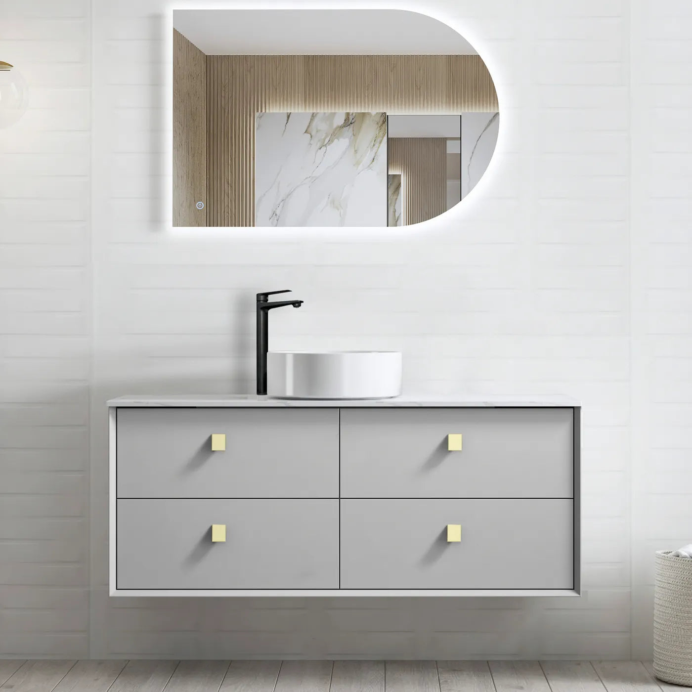 Light Grey Boston 1200MM Wall Hung Vanity Slimline Ceramic Top