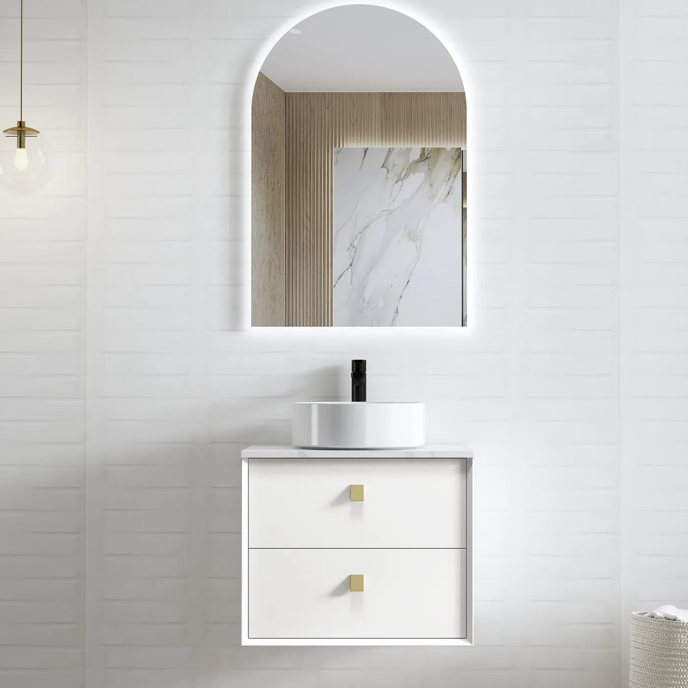 Satin White Boston 600MM Wall Hung Vanity Ultra Delux Stone Top