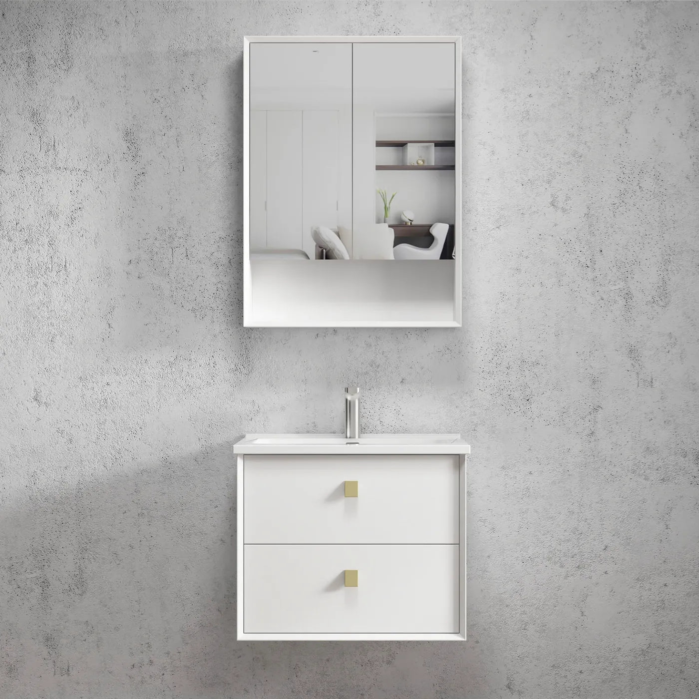 Satin White Boston 600MM Wall Hung Vanity 60mm Stone Top