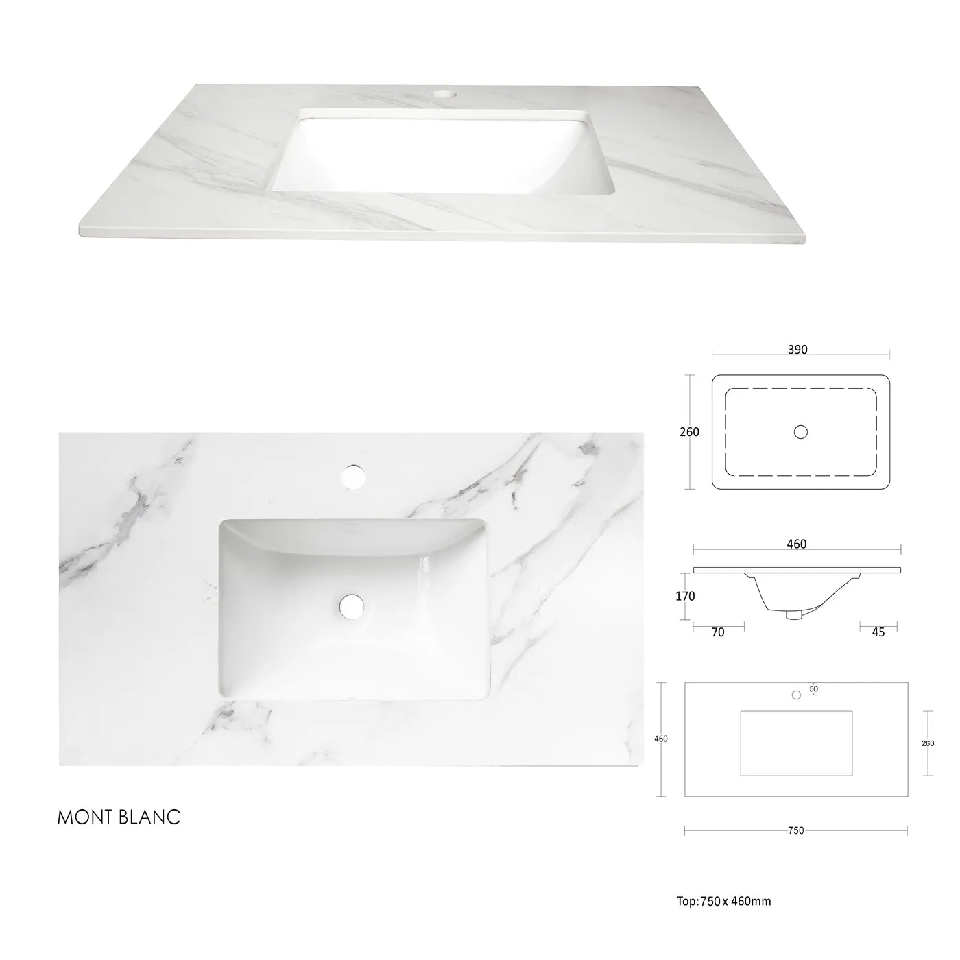 Satin White Boston 750MM Wall Hung Vanity Under Mount Stone Top