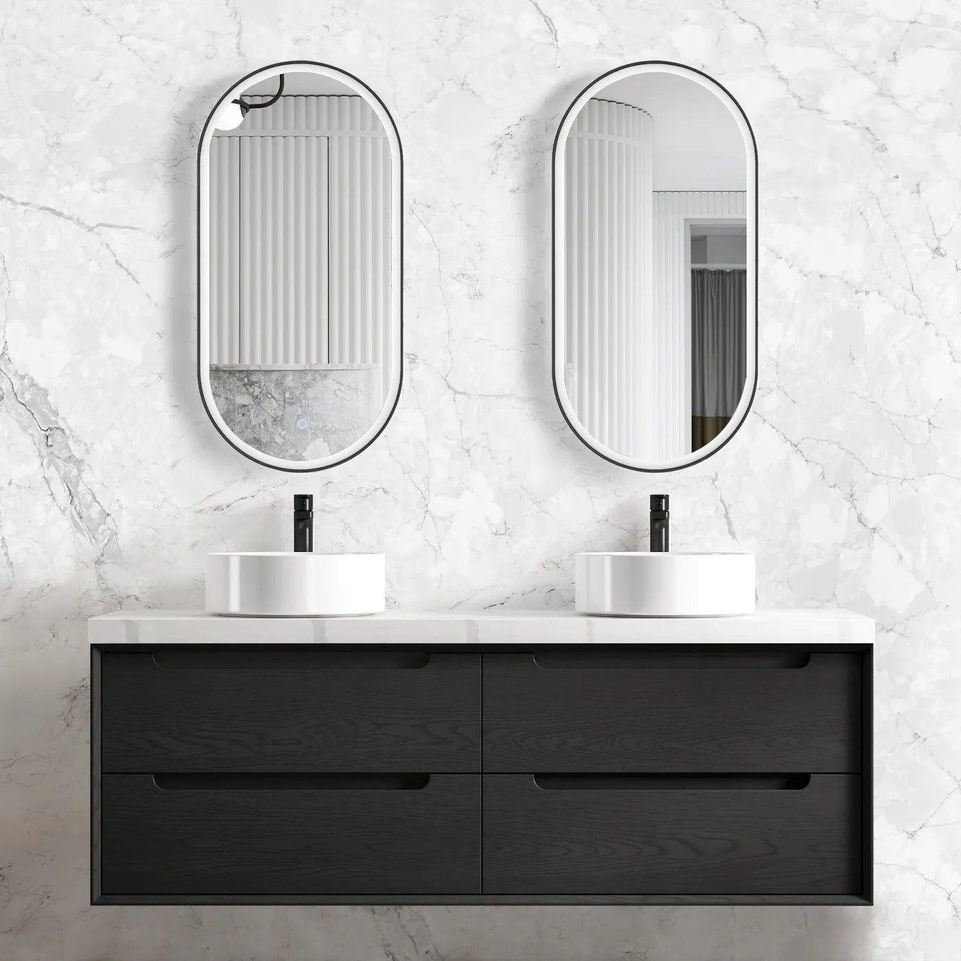 Black Oak Byron 1500MM Wall Hung Vanity Rock Plate Counter Top