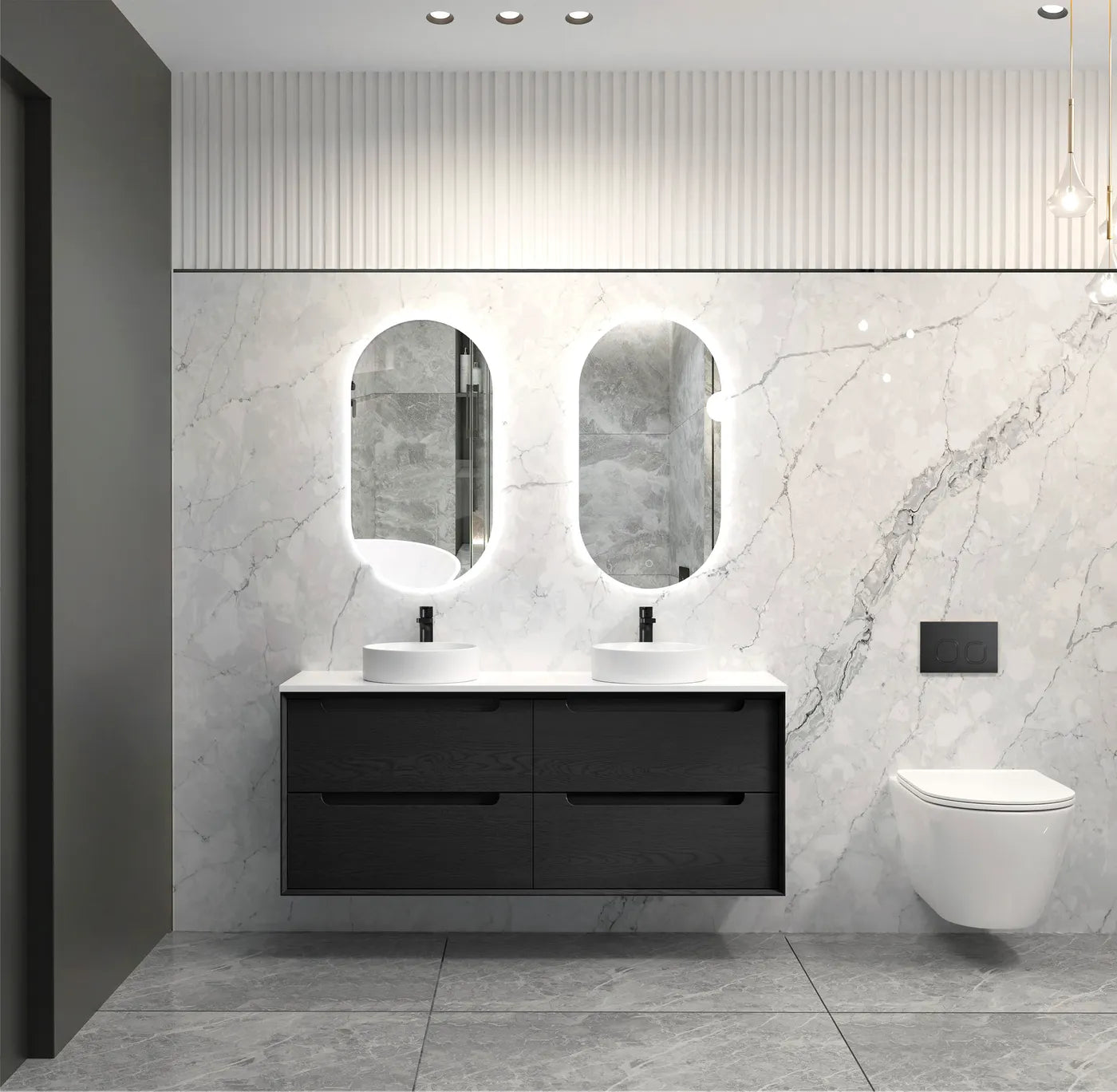 Black Oak Byron 1200MM Wall Hung Vanity Rock Plate Counter Top
