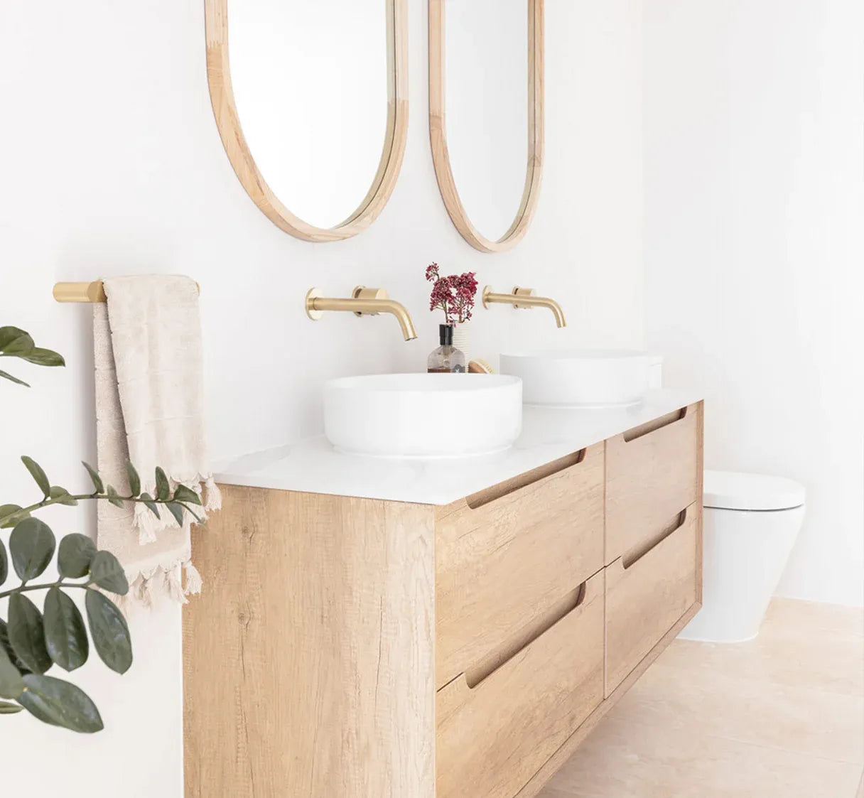 Natural Oak Byron 1500MM Wall Hung Vanity Rock Plate Counter Top