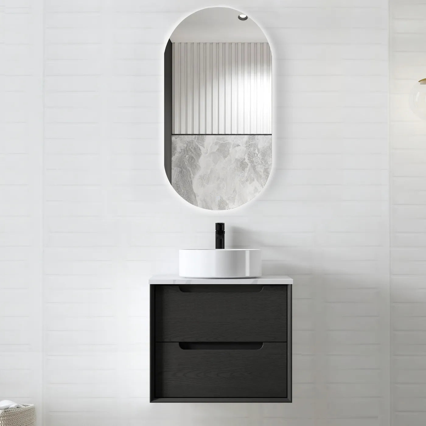 Black Oak Byron 600MM Wall Hung Vanity 60mm Stone Top