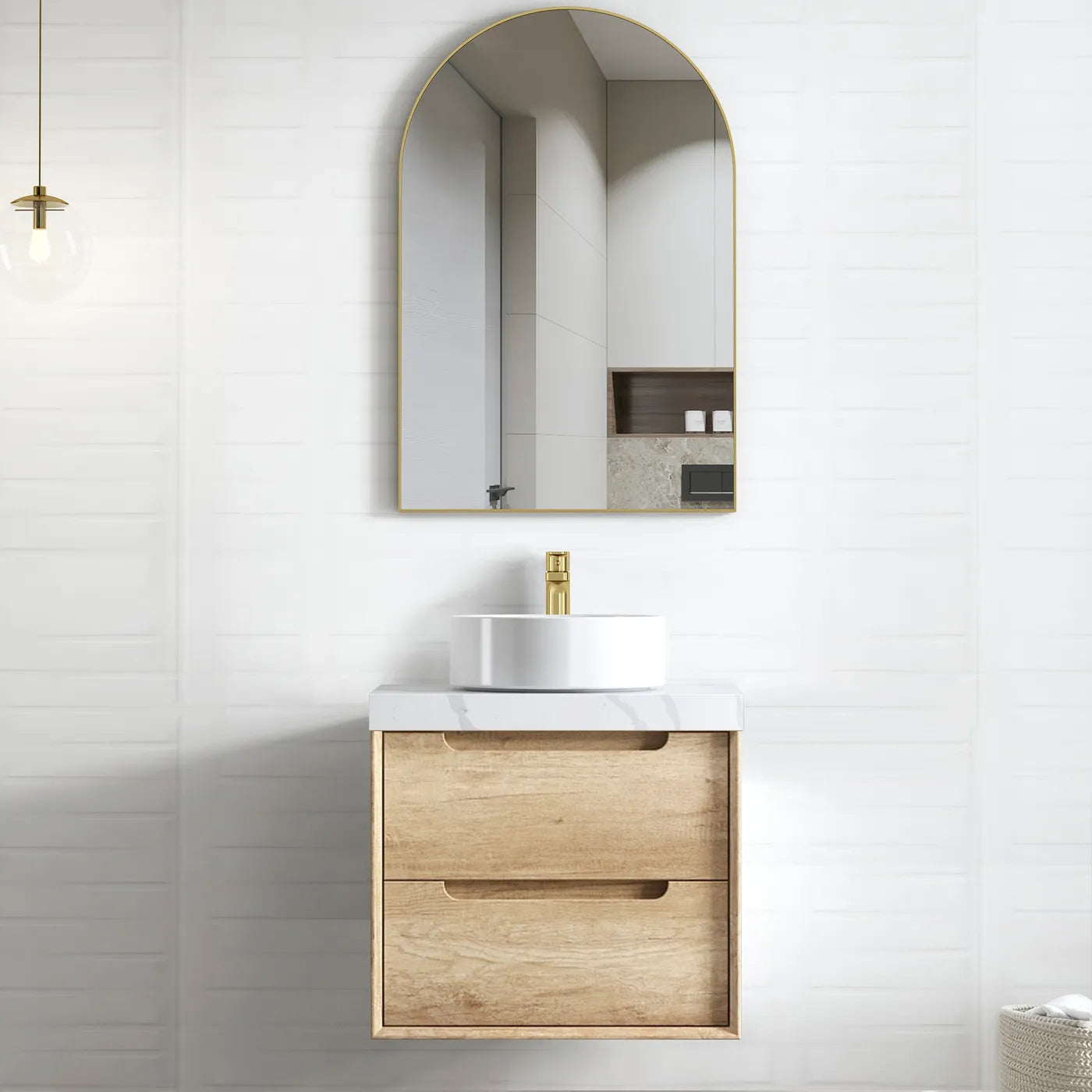 Natural Oak Byron 600MM Wall Hung Vanity Rock Plate Counter Top