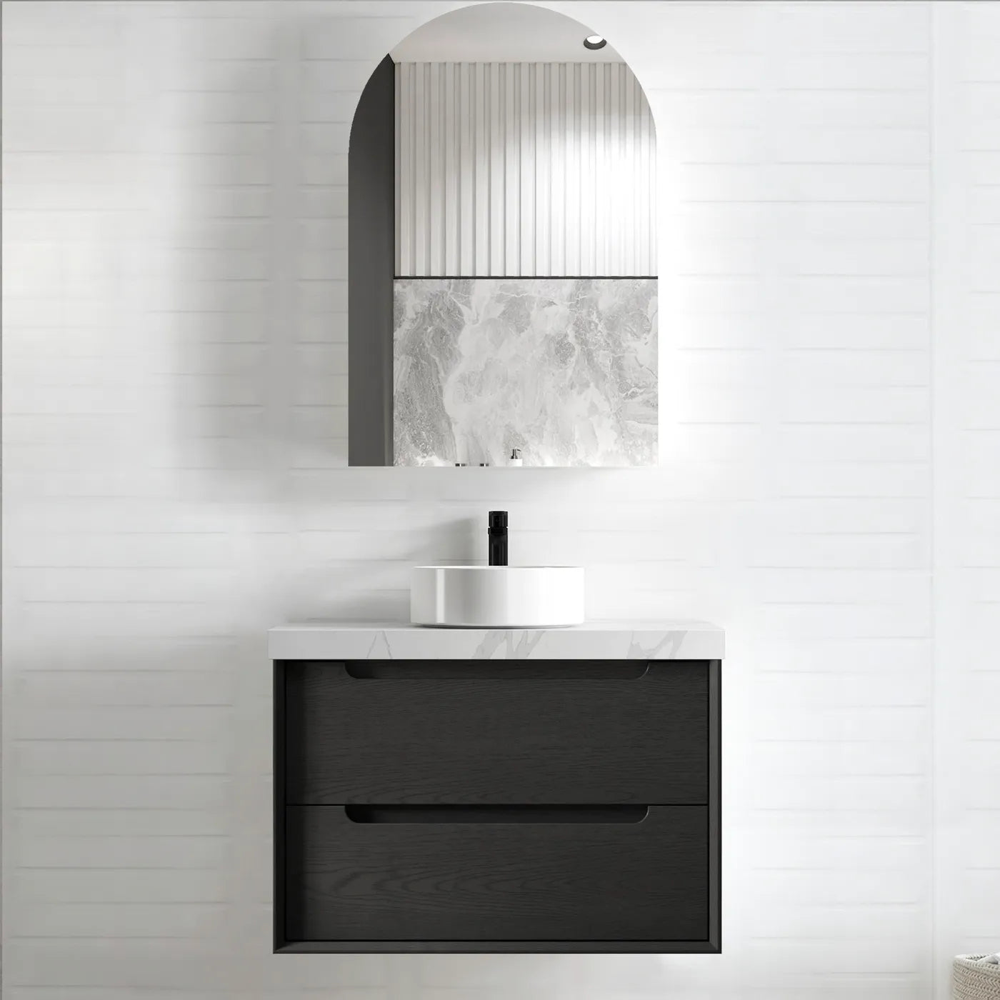 Black Oak Byron 750MM Wall Hung Vanity Rock Plate Counter Top