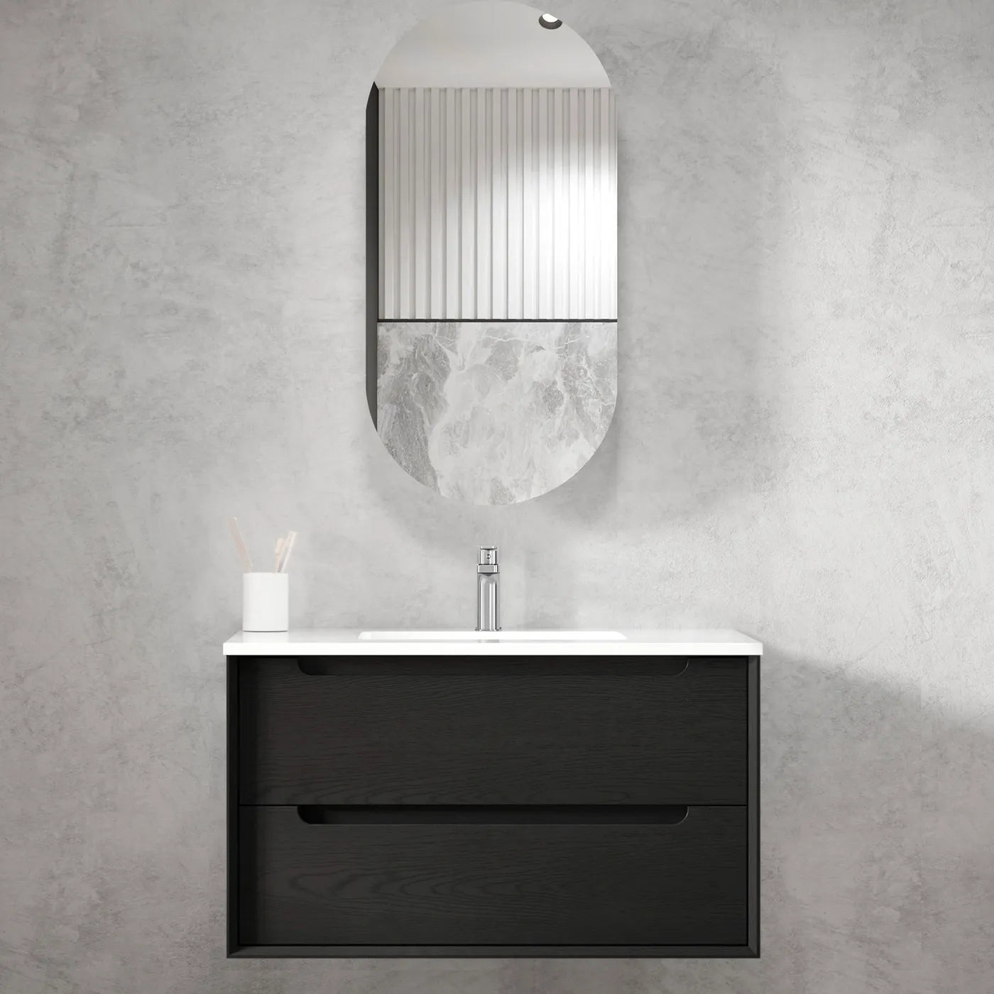 Black Oak Byron 900MM Wall Hung Vanity 60mm Stone Top