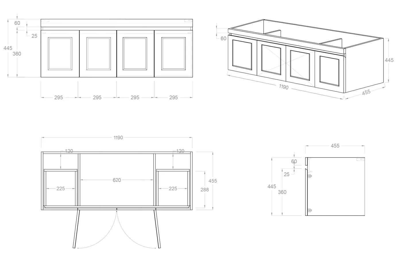 Satin Black Hampton Mark Ii 1200MM Wall Hung Vanity Cabinet Only