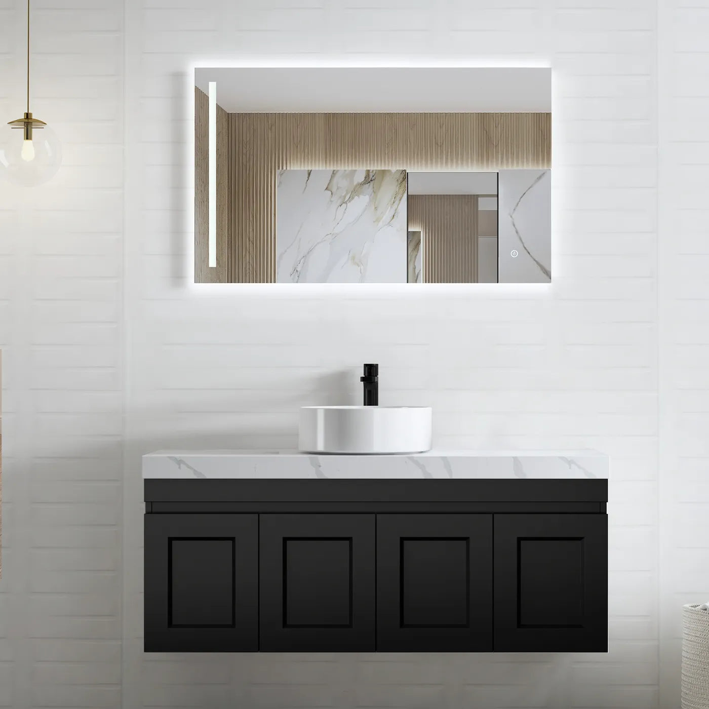 Satin Black Hampton Mark Ii 1200MM Wall Hung Vanity Slimline Ceramic Top