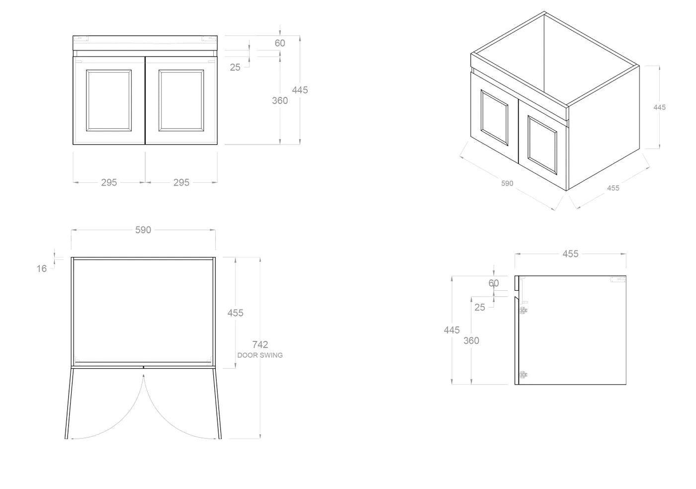 Satin Light Grey Hampton Mark Ii 600MM Wall Hung Vanity Rock Plate Counter Top