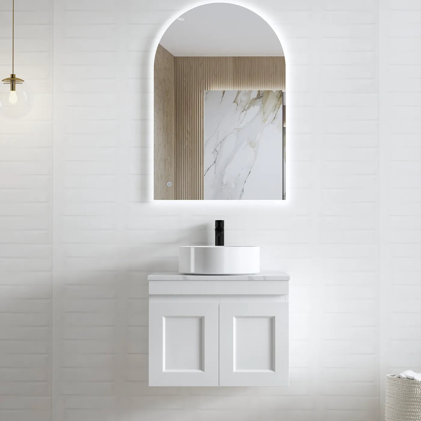 Satin White Hampton Mark Ii 600MM Wall Hung Vanity Under Mount Stone Top