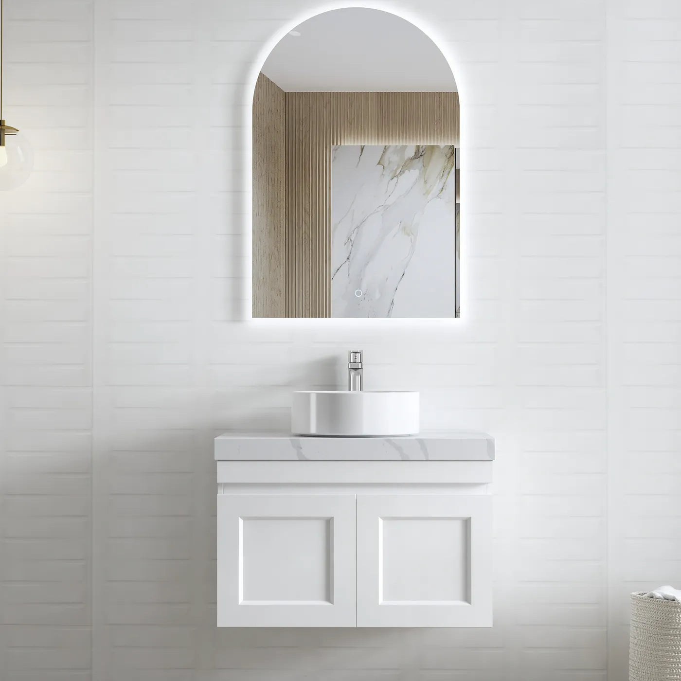 Satin White Hampton Mark Ii 750MM Wall Hung Vanity Under Mount Stone Top