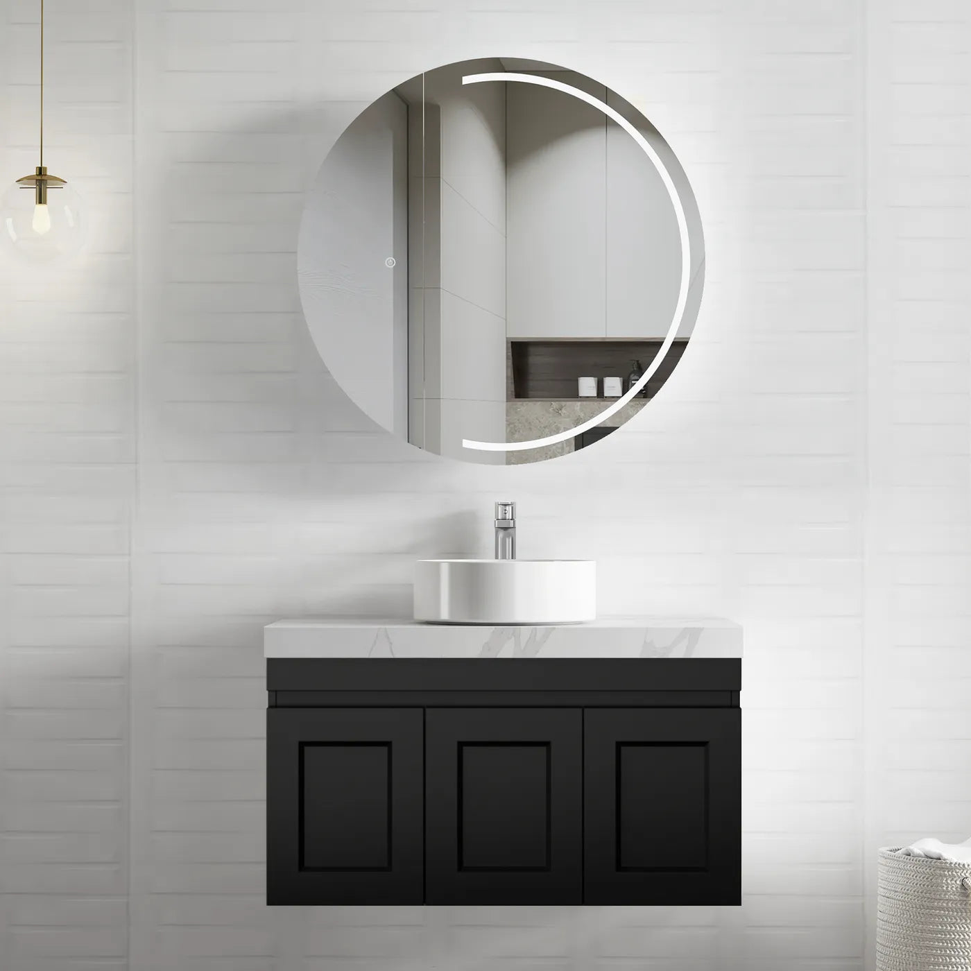 Satin Black Hampton Mark Ii 900MM Wall Hung Vanity Rock Plate Counter Top