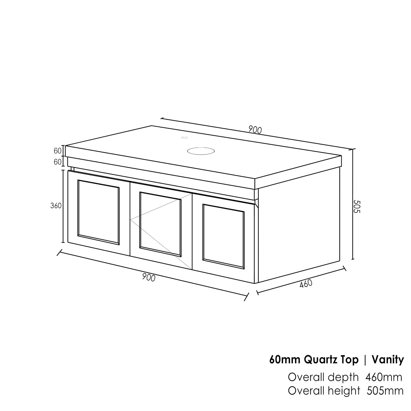 Satin Black Hampton Mark Ii 900MM Wall Hung Vanity Slimline Ceramic Top