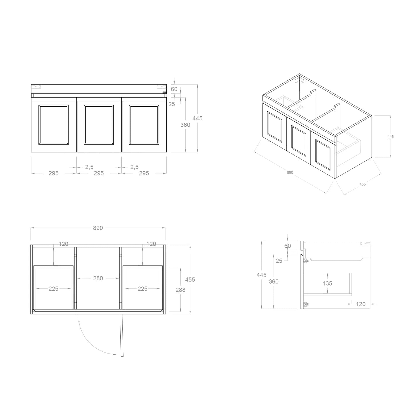 Satin Light Grey Hampton Mark Ii 1200MM Wall Hung Vanity Cabinet Only