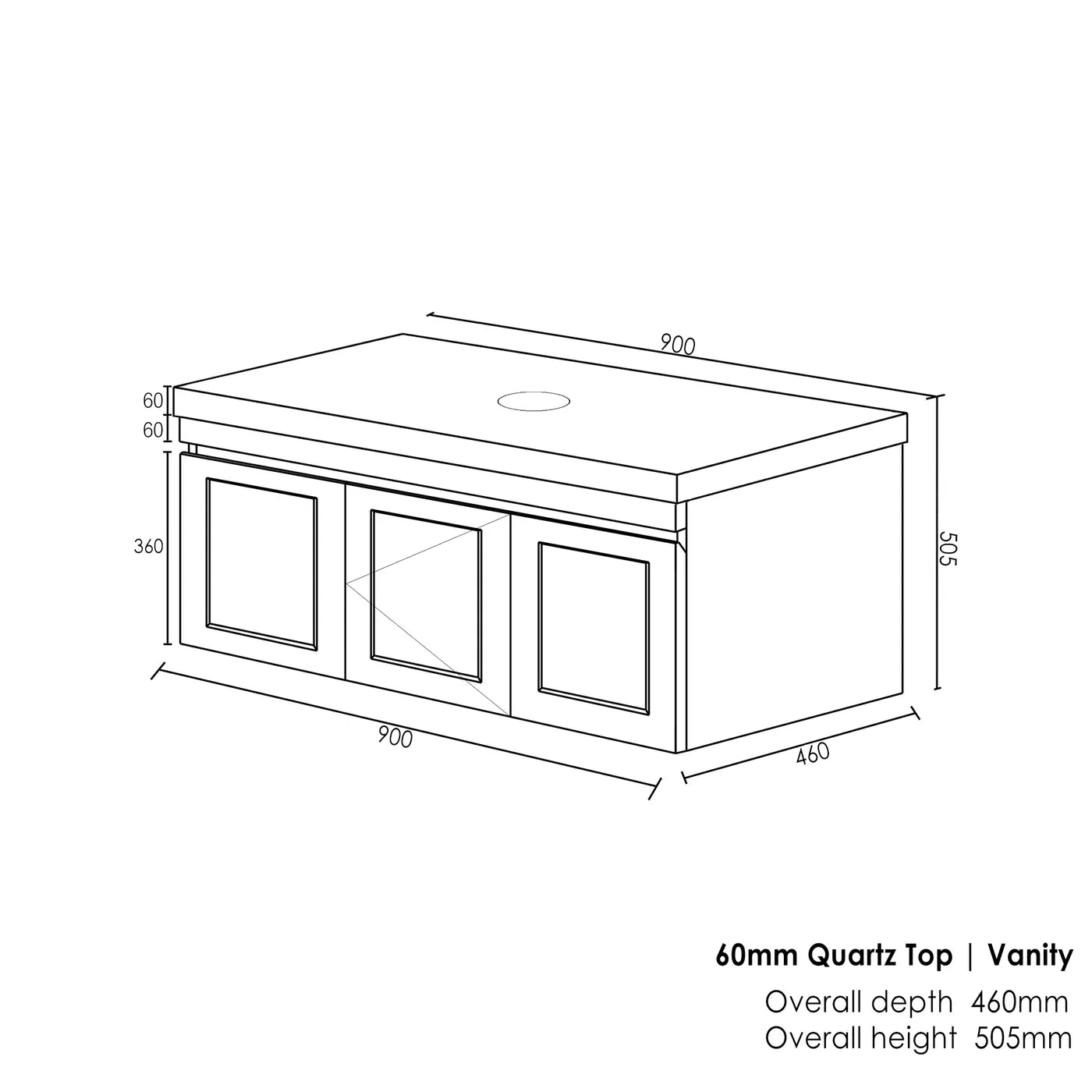 Satin Light Grey Hampton Mark Ii 900MM Wall Hung Vanity 60mm Stone Top