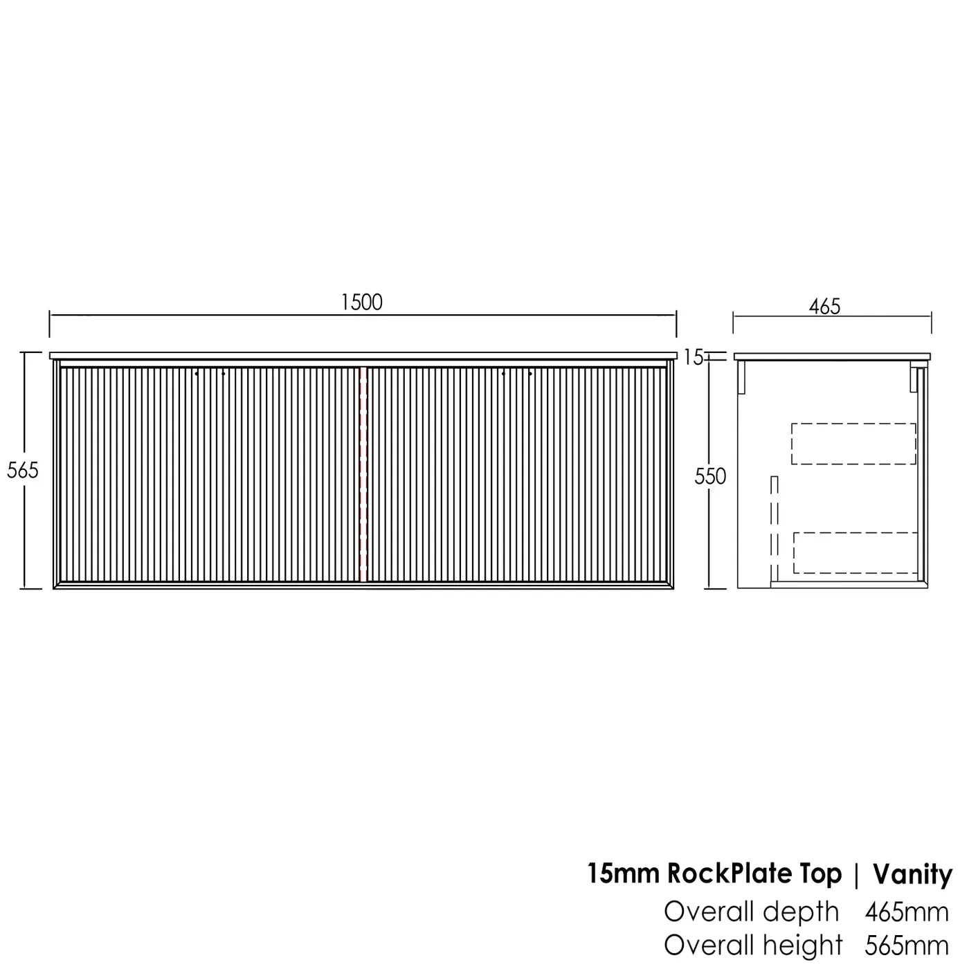 Matte Black Marlo 1500MM Wall Hung Vanity Rock Plate Counter Top