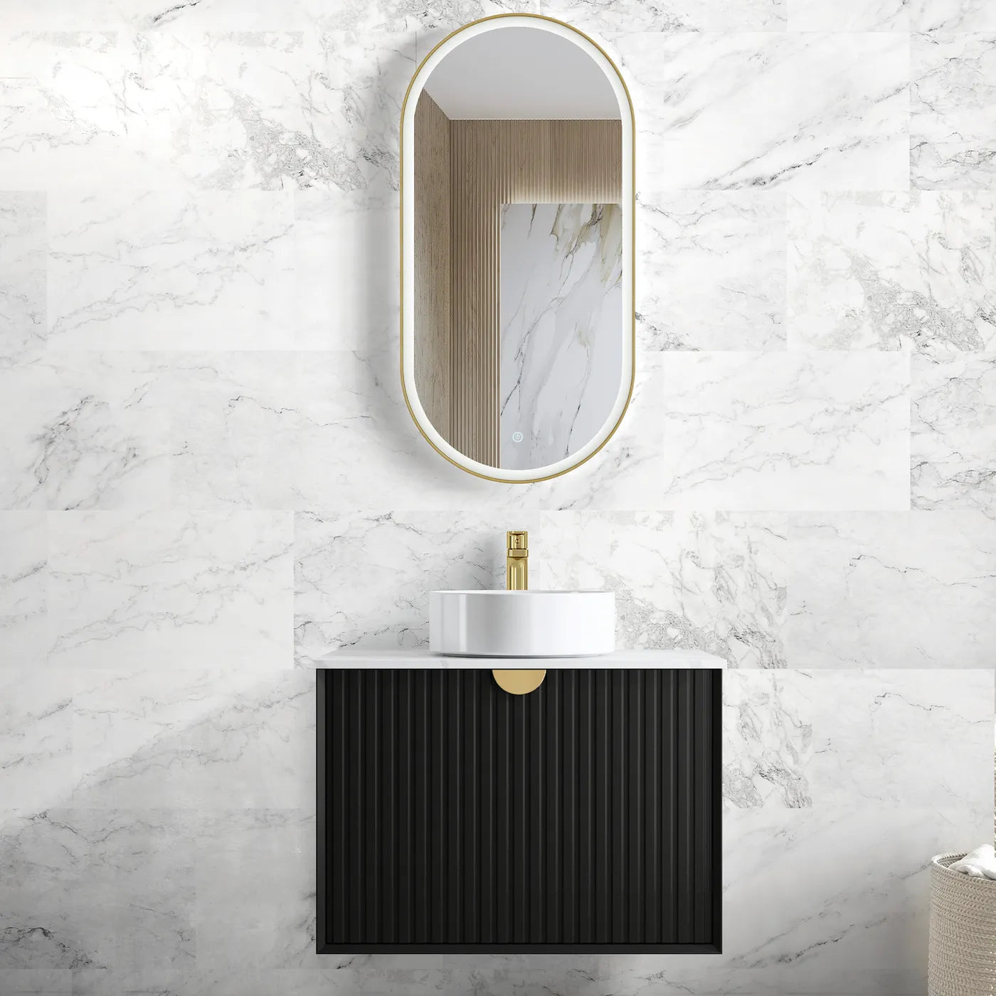 Matte Black Marlo 900MM Wall Hung Vanity Slimline Ceramic Top