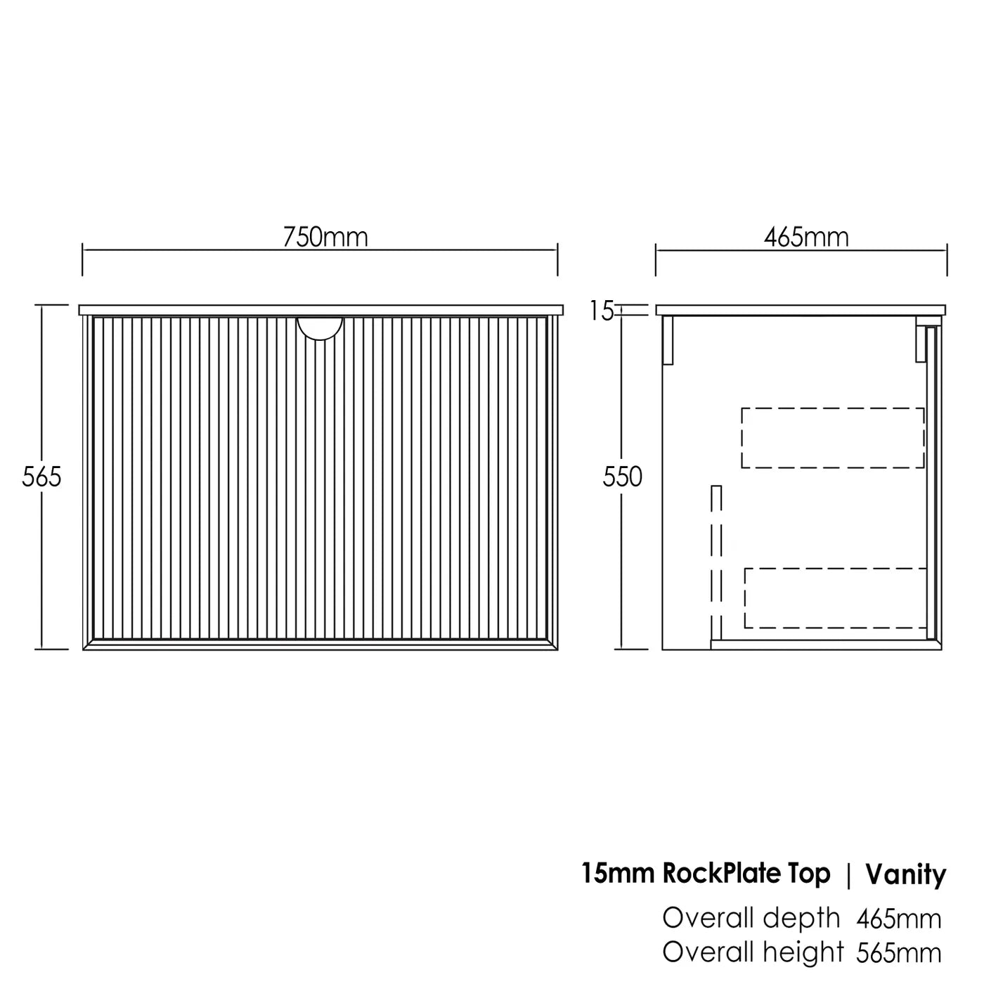 Matte Black Marlo 900MM Wall Hung Vanity Rock Plate Counter Top