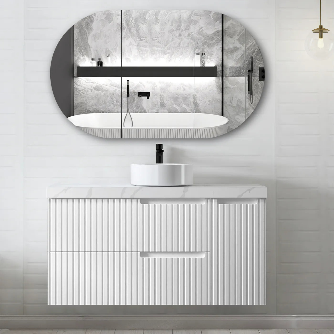 Satin White Noosa 1500MM Wall Hung Vanity Ultra Delux Stone Top