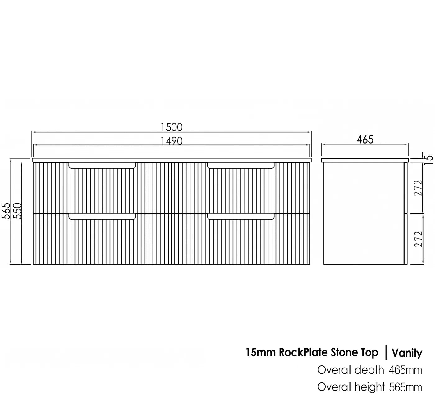 Satin White Noosa 1500MM Wall Hung Vanity Rock Plate Counter Top