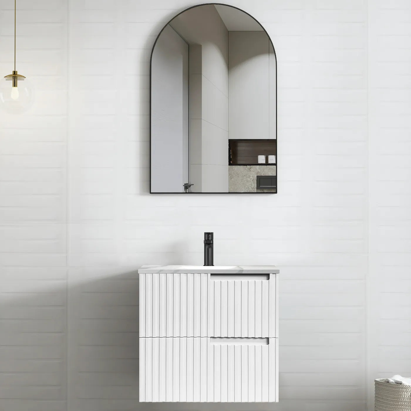 Satin White Noosa 600MM Wall Hung Vanity Under Mount Stone Top