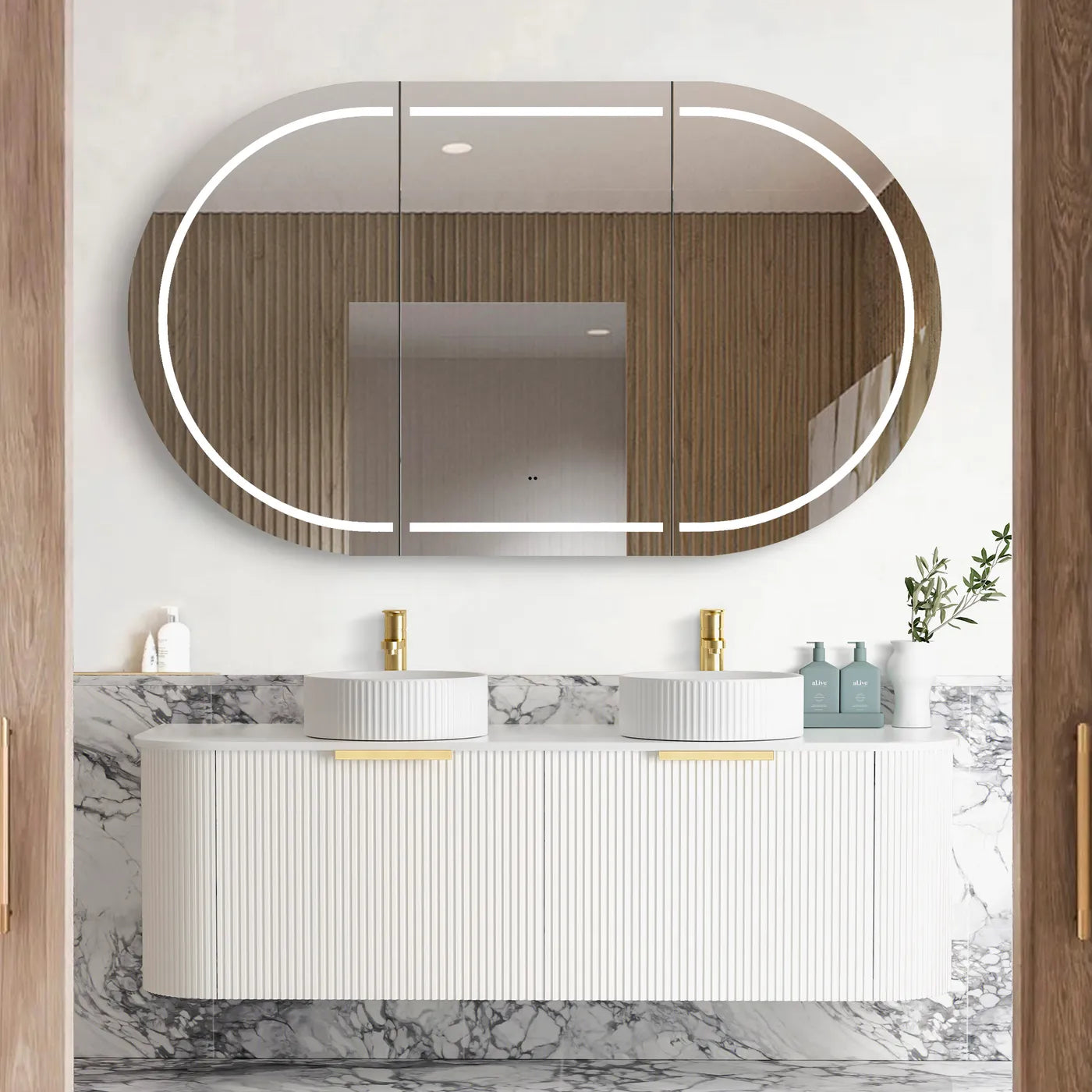 Bondi Satin White Fluted 1500x460 Curve Vanity