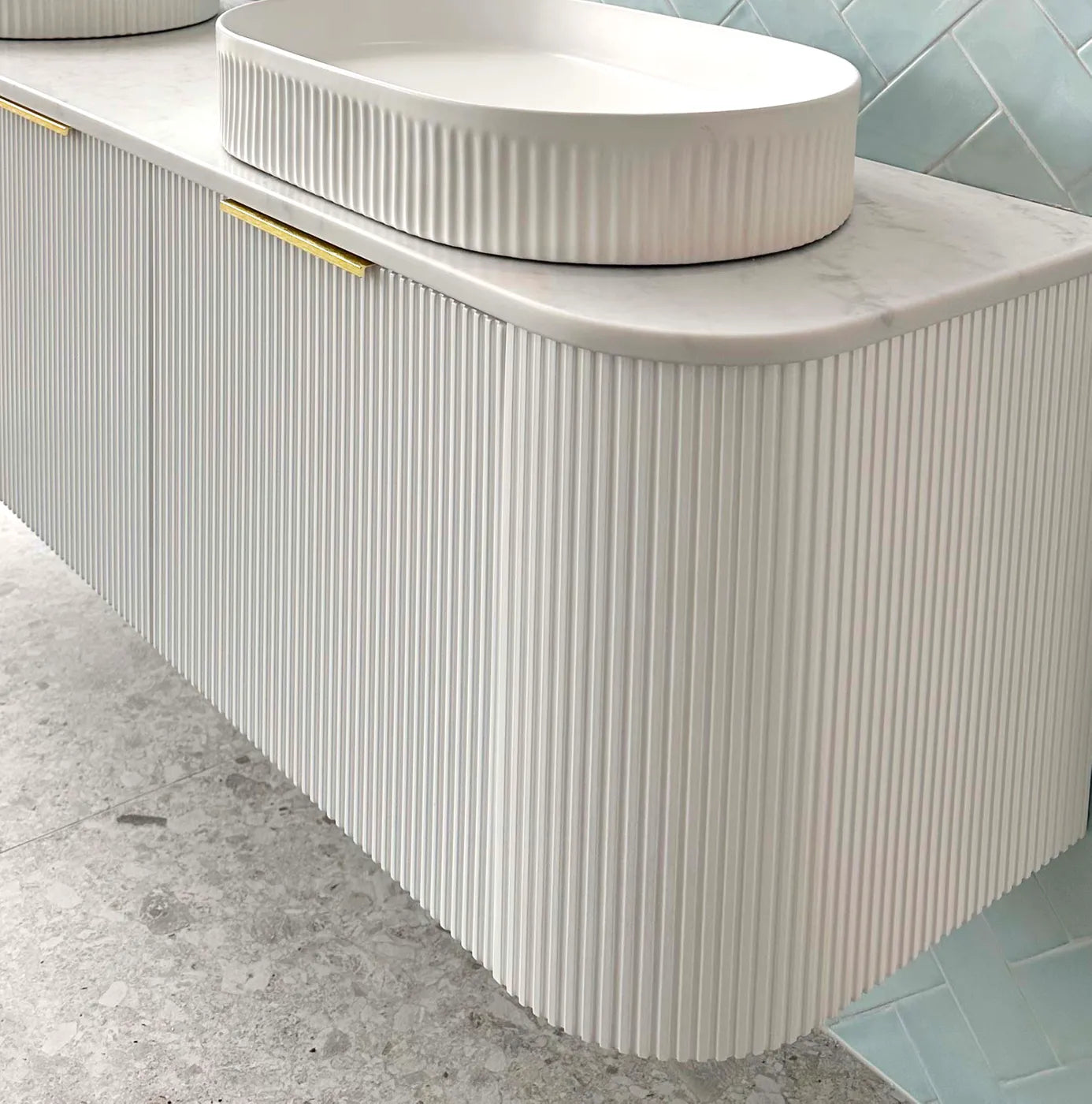 Bondi Satin White Fluted 1500x460 Curve Vanity