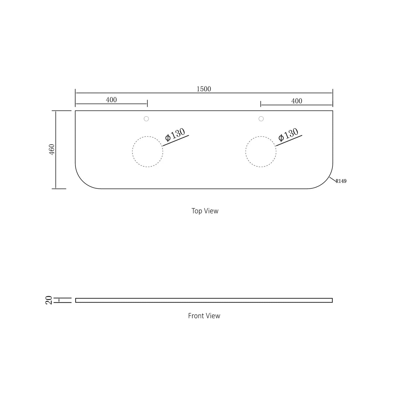 Bondi Satin White Fluted 1500x460 Curve Vanity