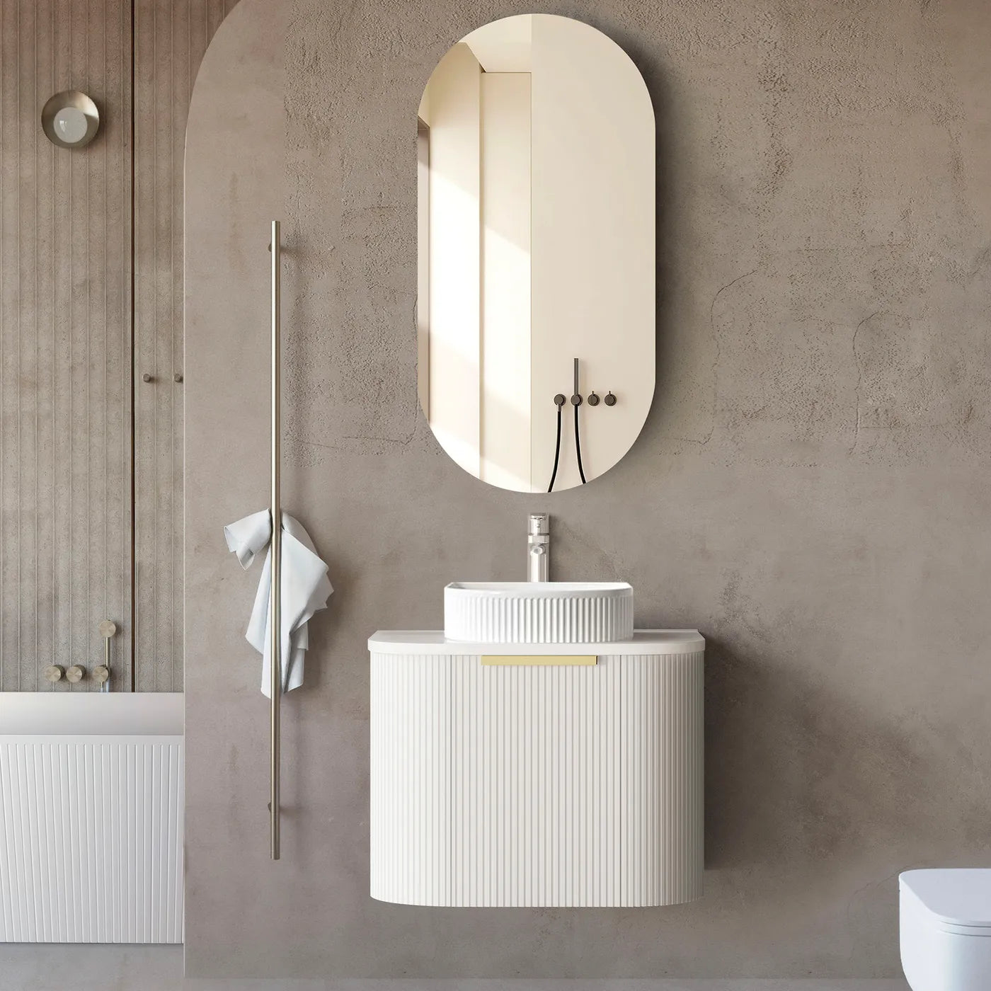 Bondi Satin White Fluted 600x460 Curve Vanity