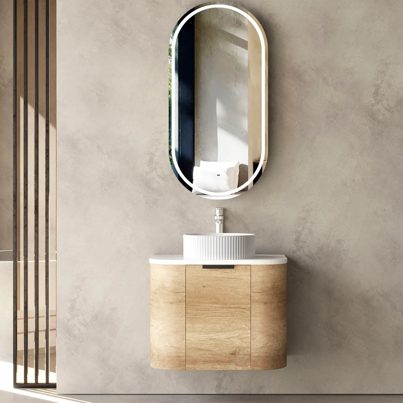 Bondi Natural Oak 600x460 Curve Vanity