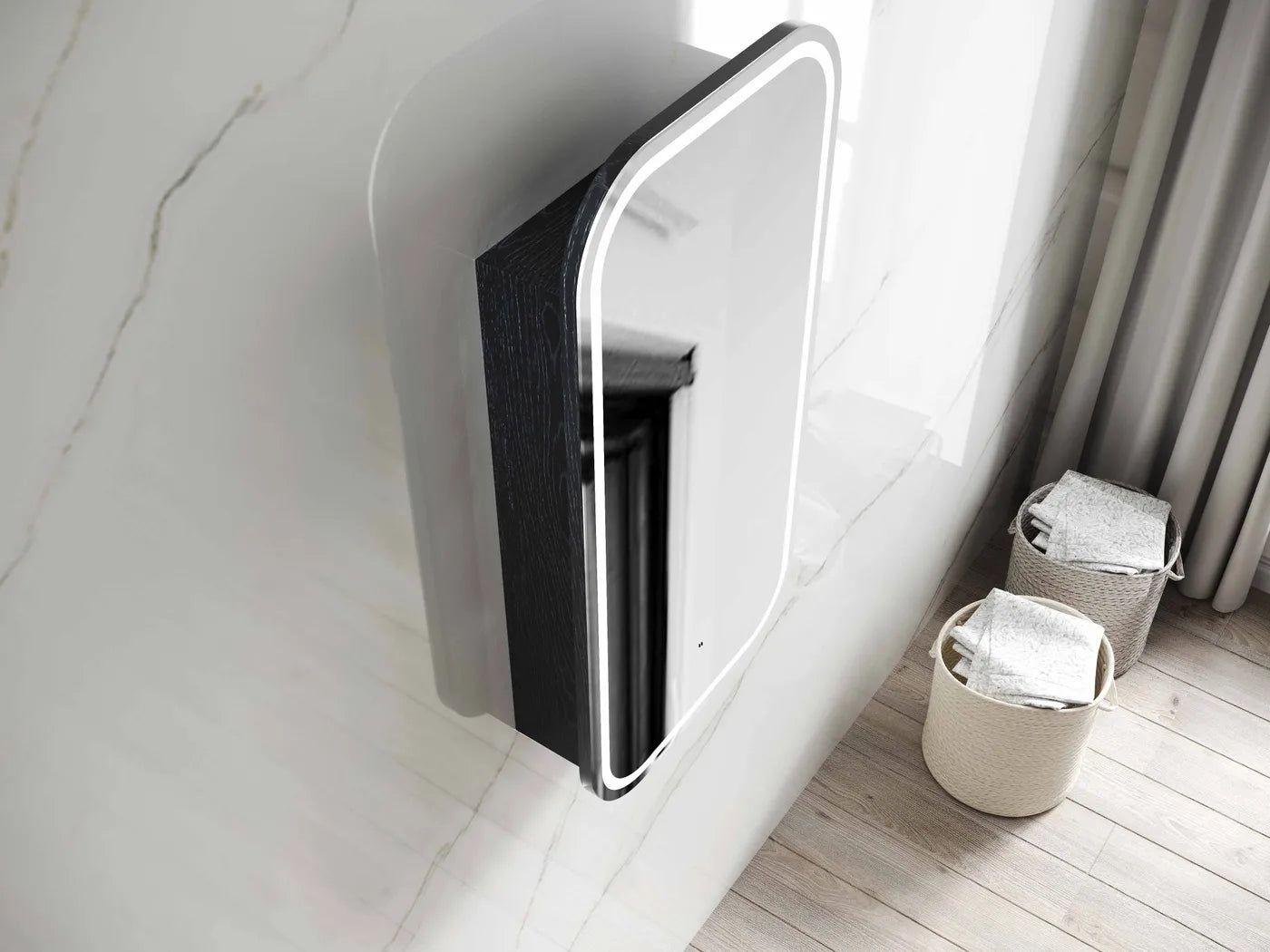 Led Newport Soft Square Shaving Cabinet Black Oak