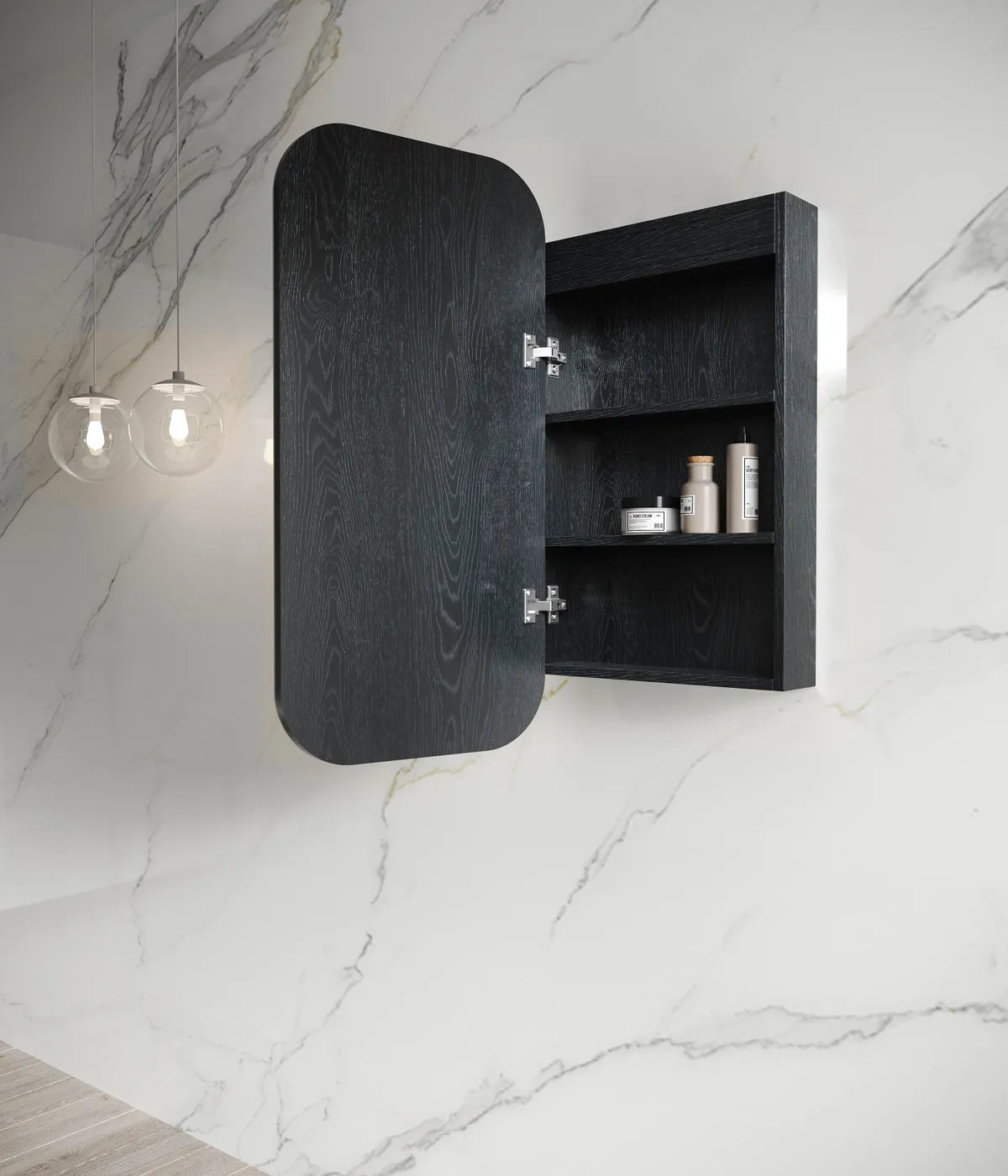 Led Newport Soft Square Shaving Cabinet Black Oak
