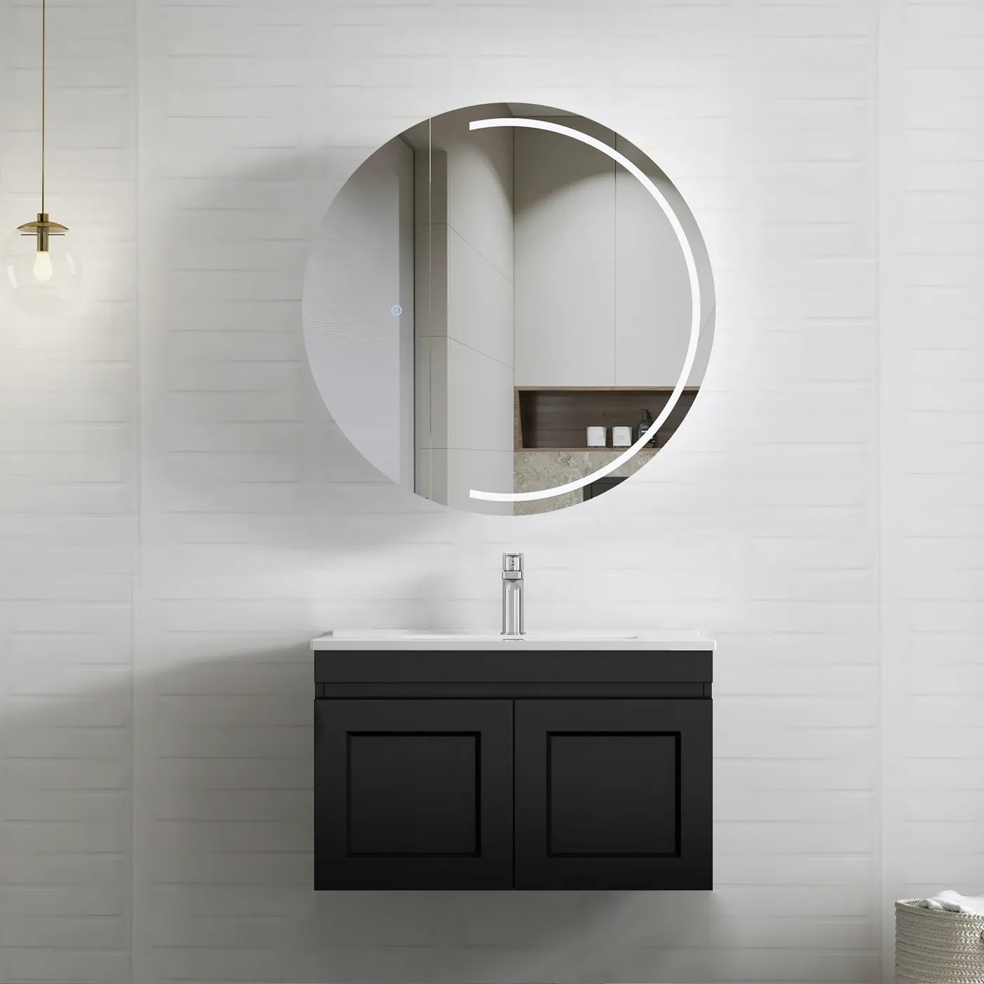 Satin White Boston 1500MM Wall Hung Vanity Slimline Ceramic Top