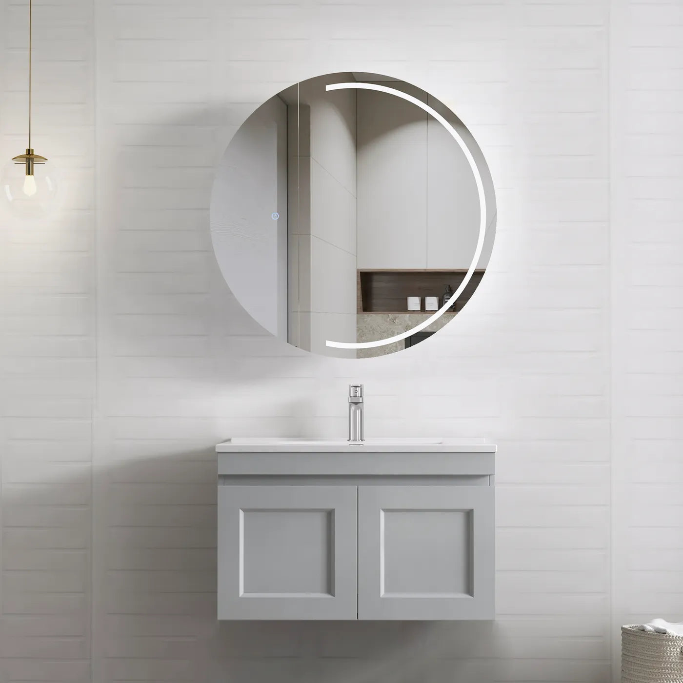Satin Light Grey Hampton Mark Ii 900MM Wall Hung Vanity Slimline Ceramic Top