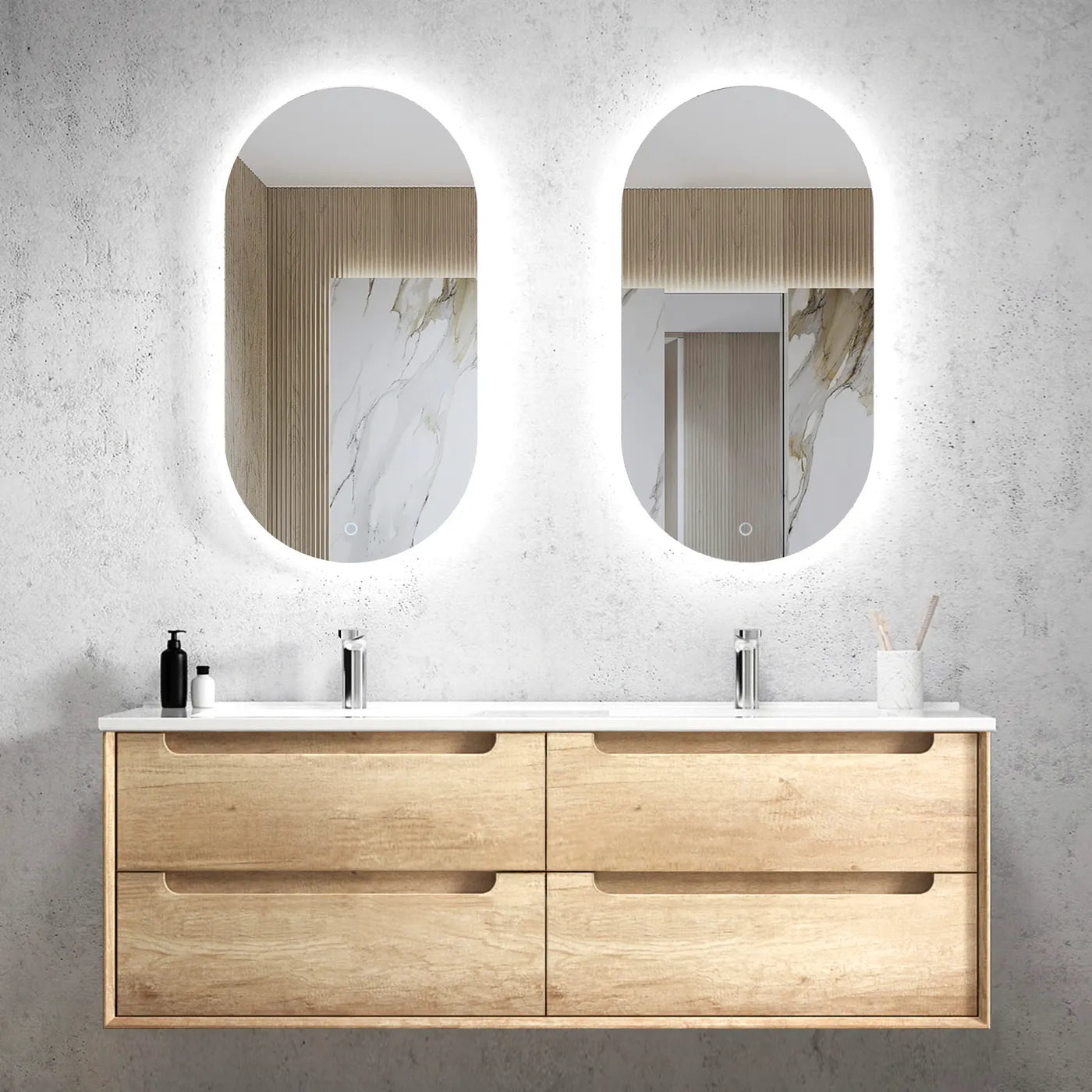 Natural Oak Byron 1500MM Wall Hung Vanity Rock Plate Counter Top