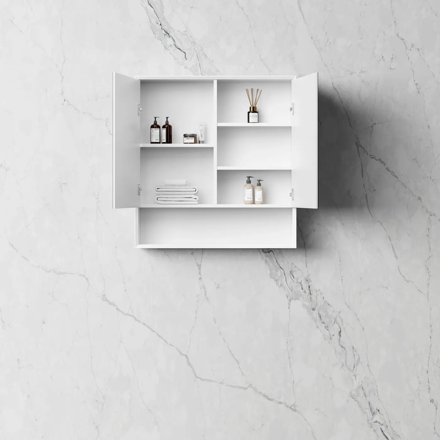 Boston Matte White Plywood Shaving Cabinet 750x800x150 With Copper Free Mirrror