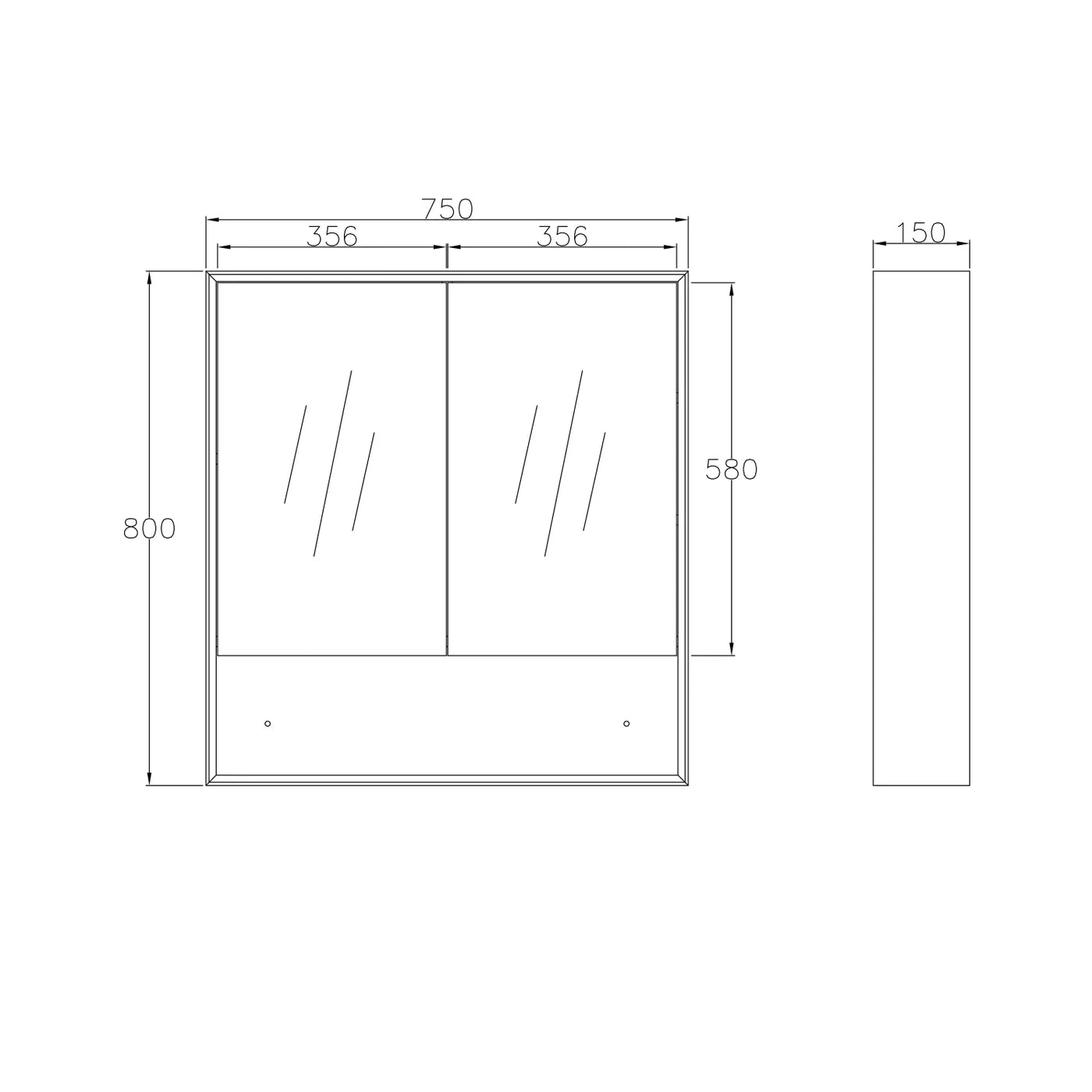 Boston Matte White Plywood Shaving Cabinet 750x800x150 With Copper Free Mirrror