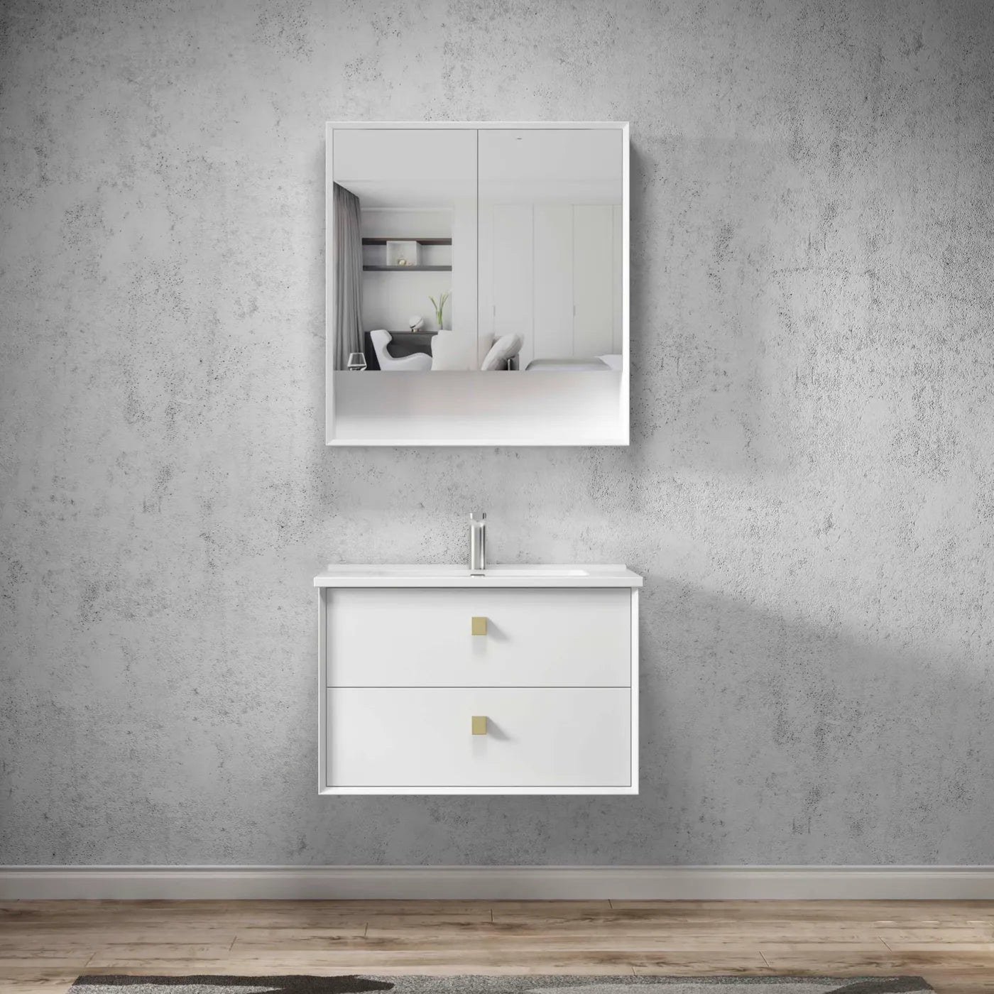 Boston Matte White Plywood Shaving Cabinet 750x800x150 With Copper Free Mirrror