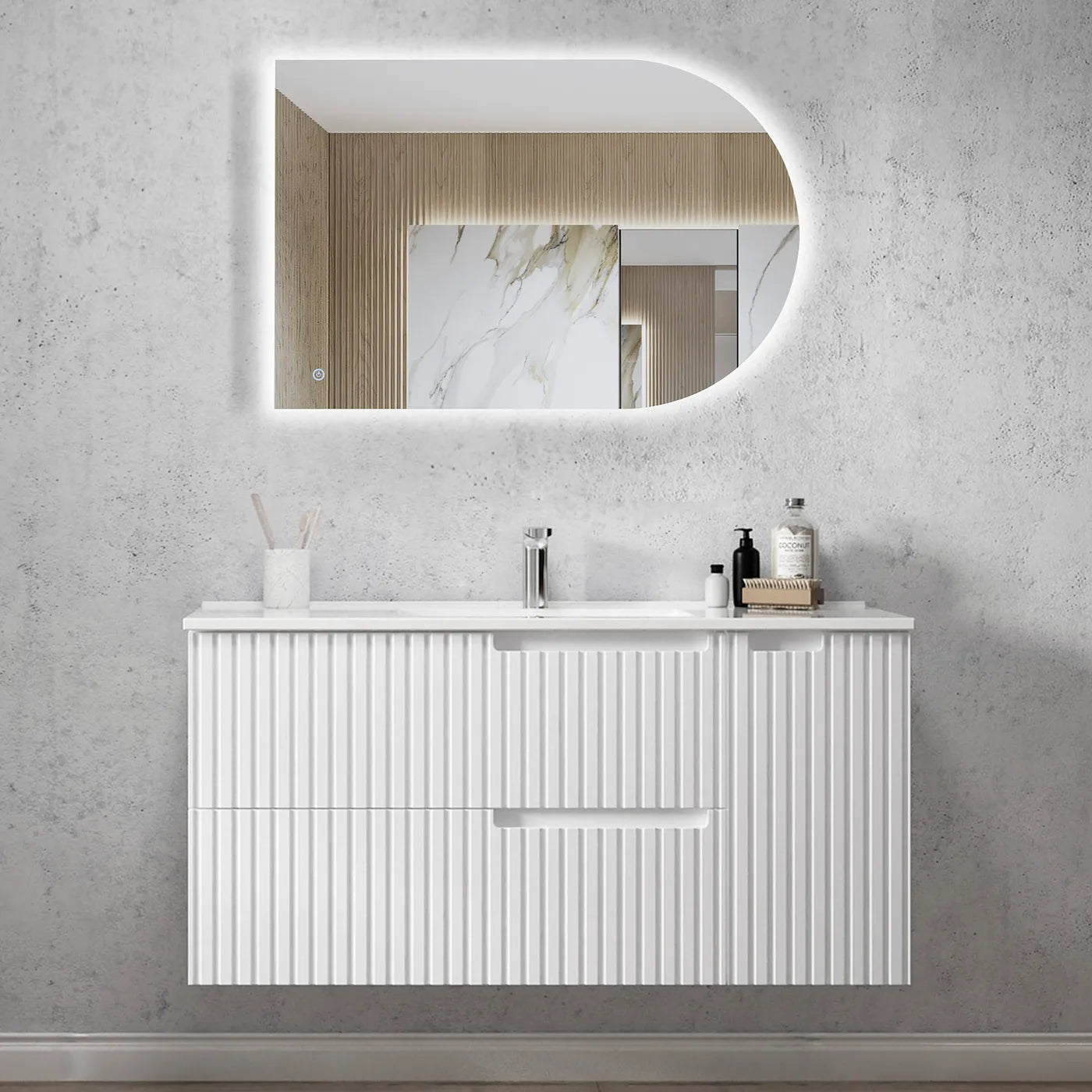 Satin White Noosa 1200MM Wall Hung Vanity Slimline Ceramic Top