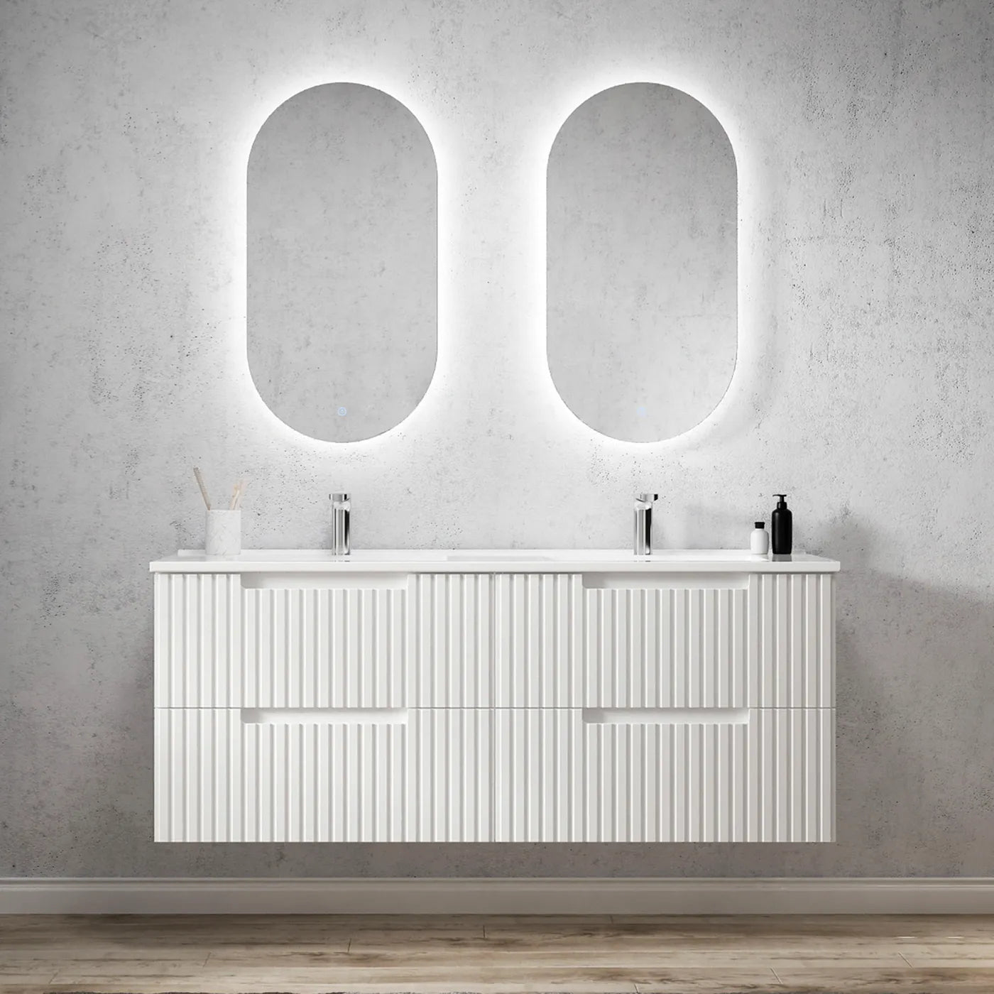 Satin White Noosa 1500MM Wall Hung Vanity Slimline Ceramic Top