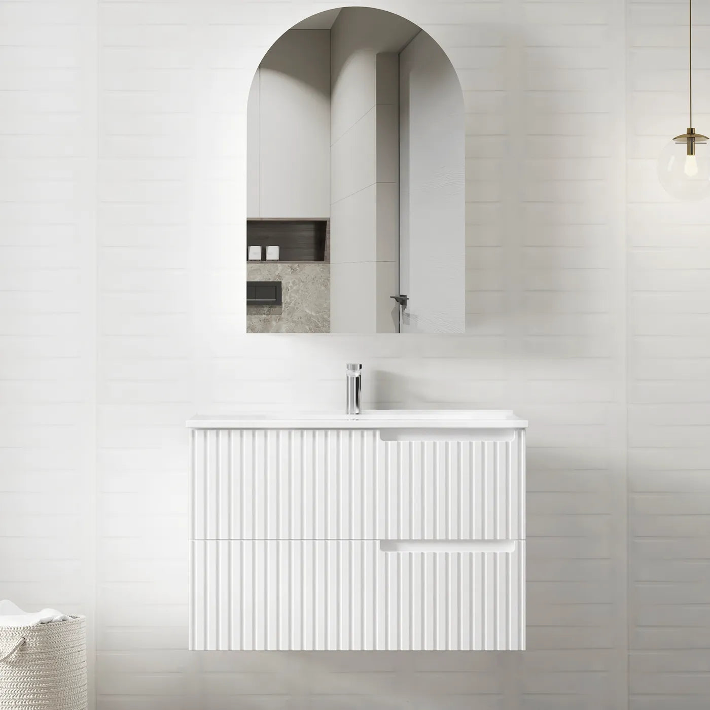 Satin White Noosa 900MM Wall Hung Vanity Slimline Ceramic Top