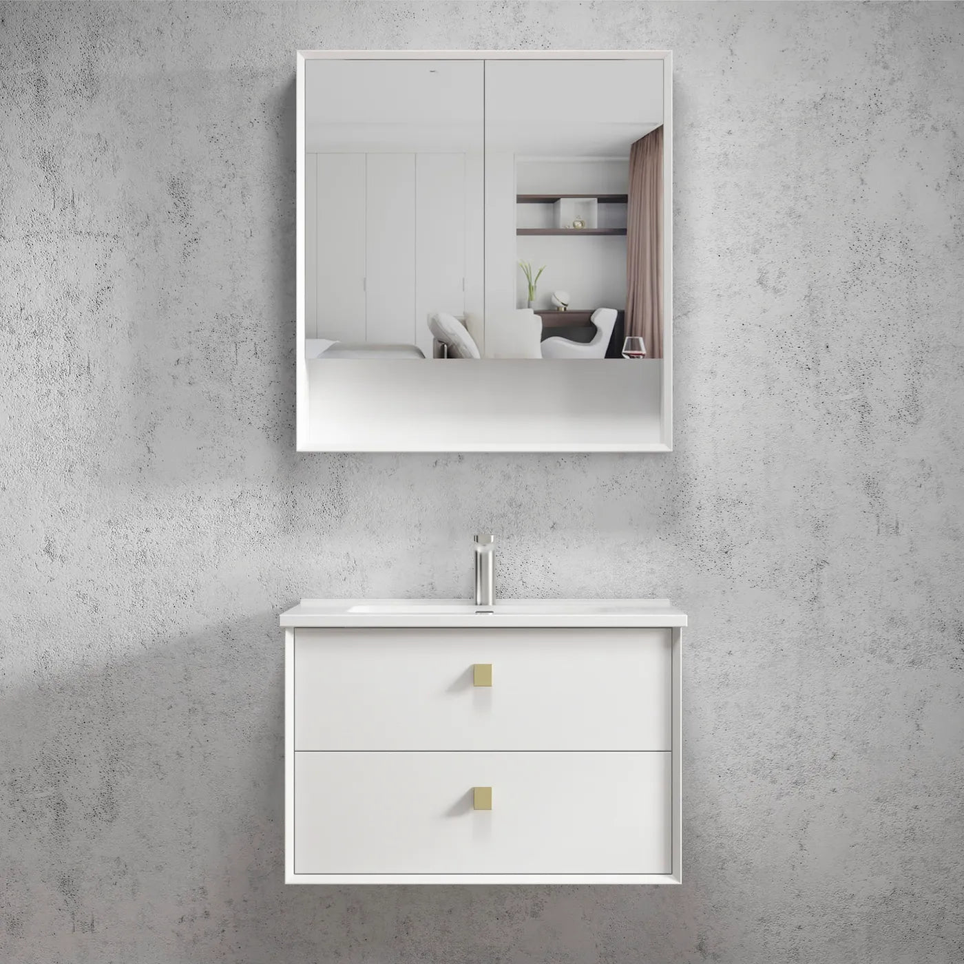 Satin White Boston 750MM Wall Hung Vanity Slimline Ceramic Top