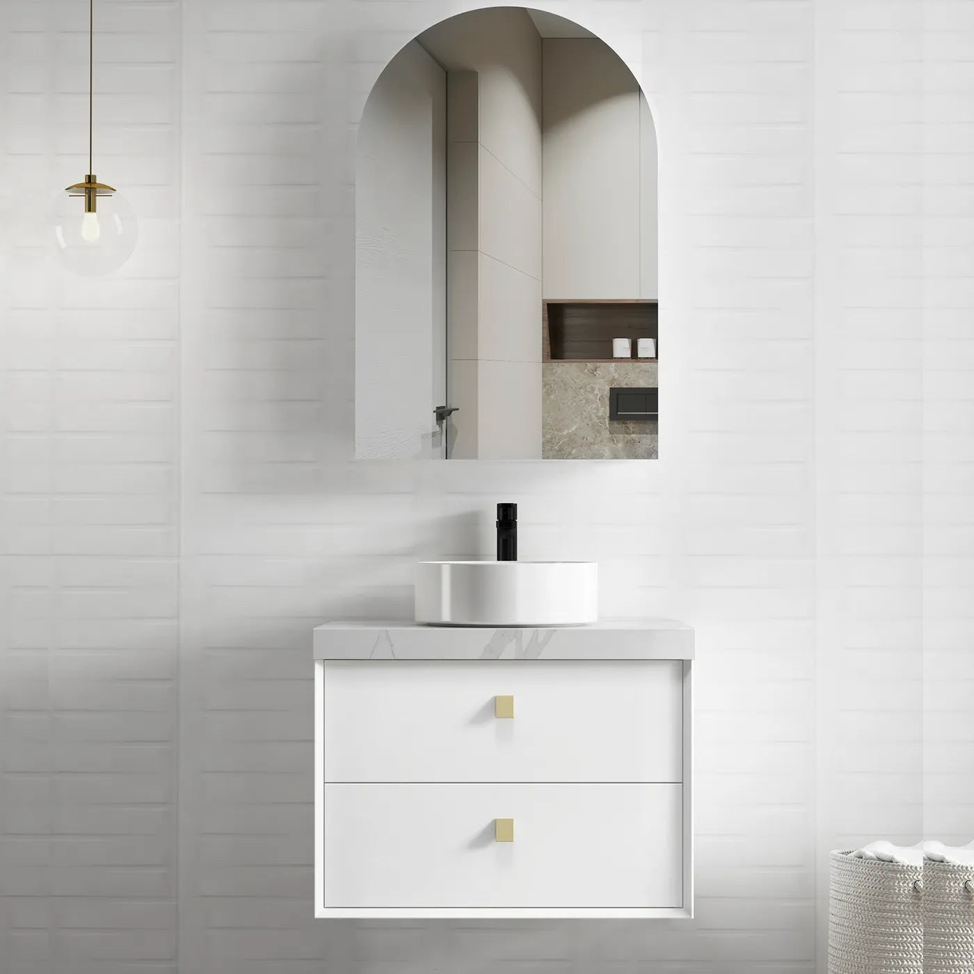 Satin White Boston 750MM Wall Hung Vanity Slimline Ceramic Top