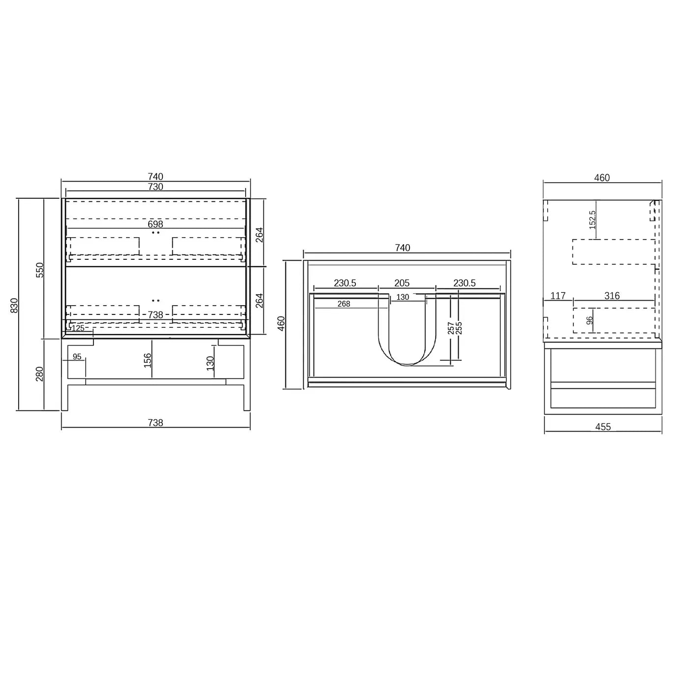Satin White Boston 750MM Wall Hung Vanity Slimline Ceramic Top