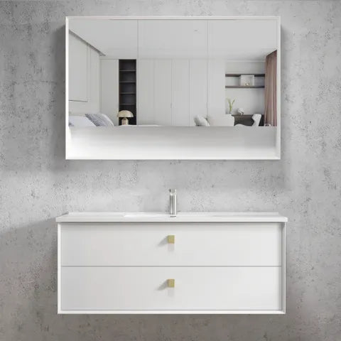 Satin White Boston 1200MM Wall Hung Vanity Under Mount Stone Top