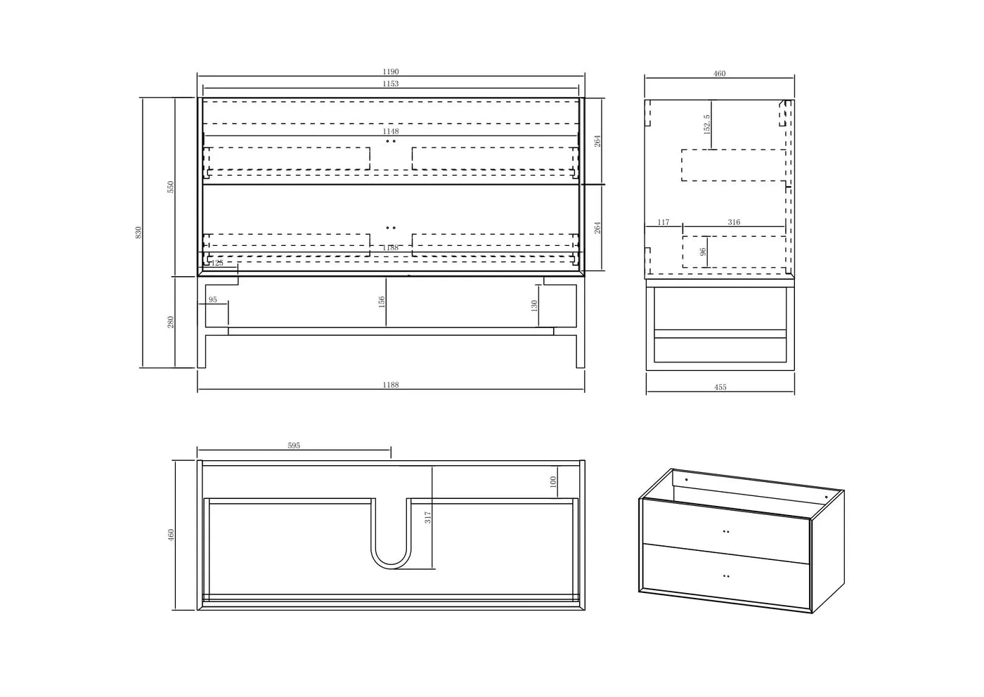 Satin White Boston 1200MM Wall Hung Vanity Under Mount Stone Top