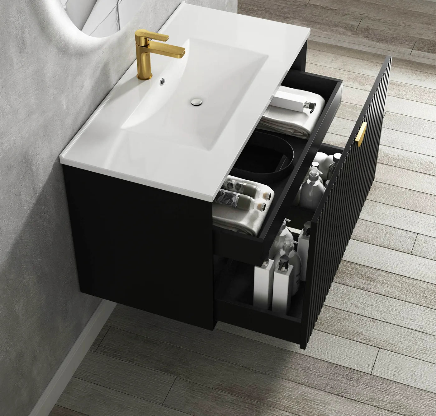Matte Black Marlo 600MM Wall Hung Vanity Cabinet Only